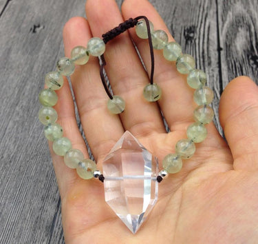 Double Point Natural Quartz & PREHNITE Stone 'DOUBLE WILLPOWER' Bracelet